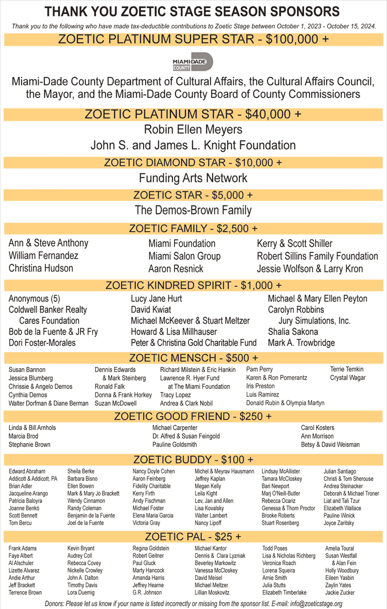 Sponsors of Zoetic Stage