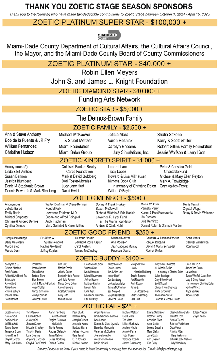 Sponsors of Zoetic Stage